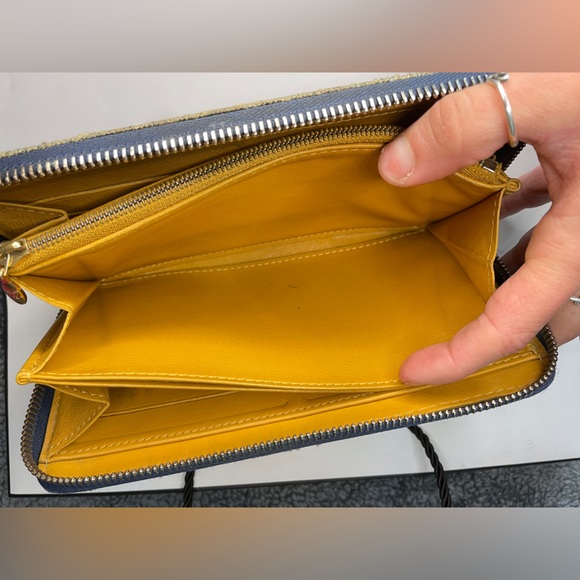 AUTHENTIC LOUIS VUITTON BLUE DENIM ZIPPY MONOGRAM WALLET WITH YELLOW INTERIOR - Picture 8 of 12